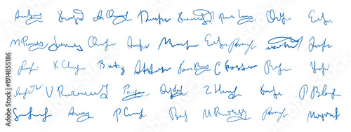 Abstract autograph collection. Fictitious handwritten signatures in various styles.