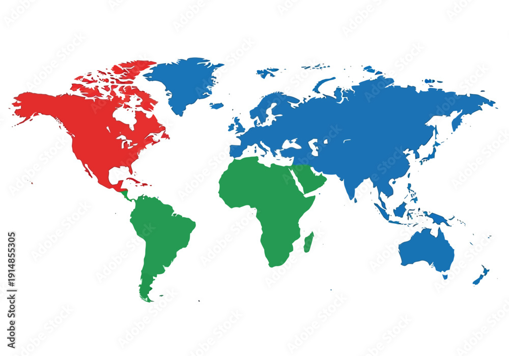Obraz premium A colorful world map illustration featuring various countries highlighted in different colors on a plain white background