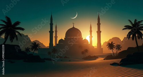 mosque at sunset