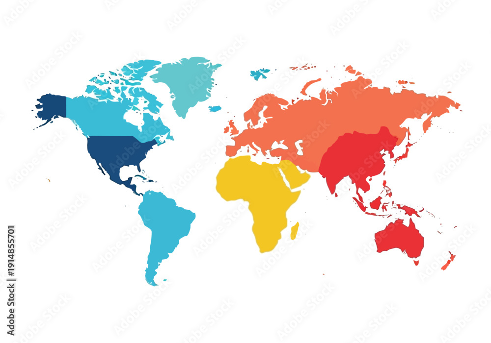 Obraz premium A colorful world map illustration highlighting diverse countries and cultures from a global perspective.