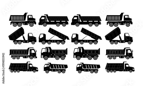 Dump Truck Silhouettes Set for Construction and Industrial Design