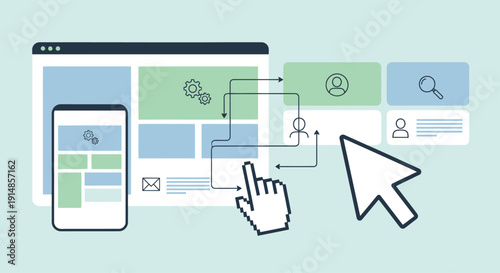 Digital interface layout with devices and cursor interactions