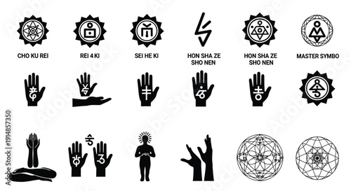 Mudra Hand Gestures and Spiritual Symbols Icons