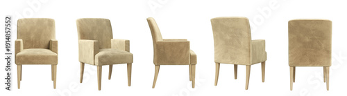 Foto Set of beige fabric dining chair isolated on transparent background, modern wooden furniture