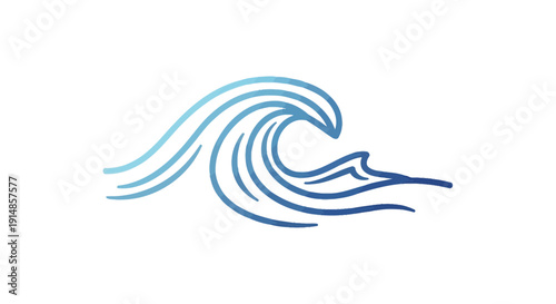 Minimalist Blue Wave Illustration Depicting Water Movement and Aquatic Imagery