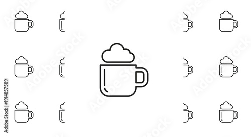 Minimalist coffee cup icon design with frothy top, simple outline style, in black and white
