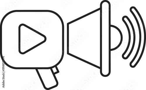 Simple line icon representing video promotion and loudspeaker announcement.