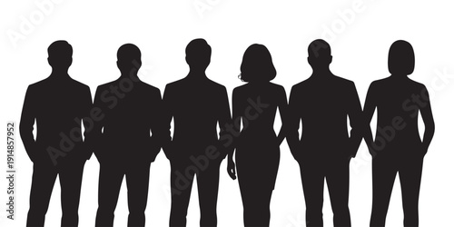 Corporate business team silhouettes standing together for professional networking and leadership group concepts