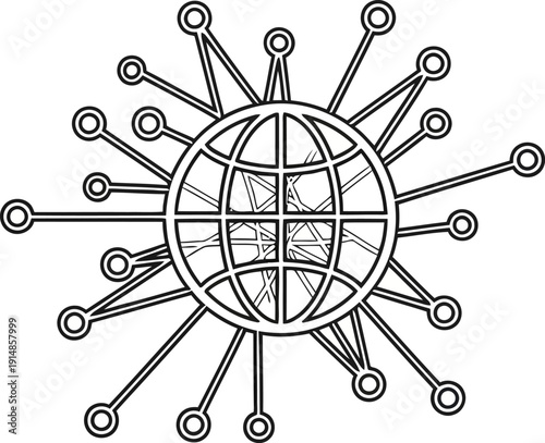 Global network connection illustration with lines and nodes.