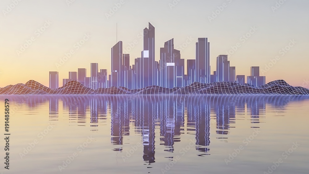 Obraz premium City Skyline Reflection in Water.