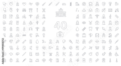 Medical healthcare icons representing diverse areas with professional line art design