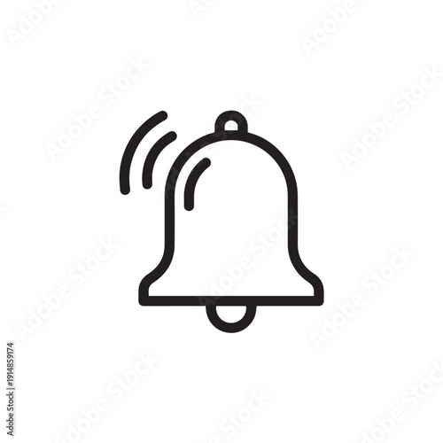 Simple black outline icon representing an active ringing notification alert bell isolated on white background