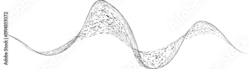 Noisy waveform line. Dynamic sound wave particles for music, audio branding, website banner, headers. Wave flow texture. Spray particles trace. 