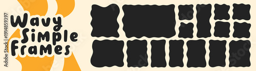 Set with wavy black organic rectangles with logo on white background.