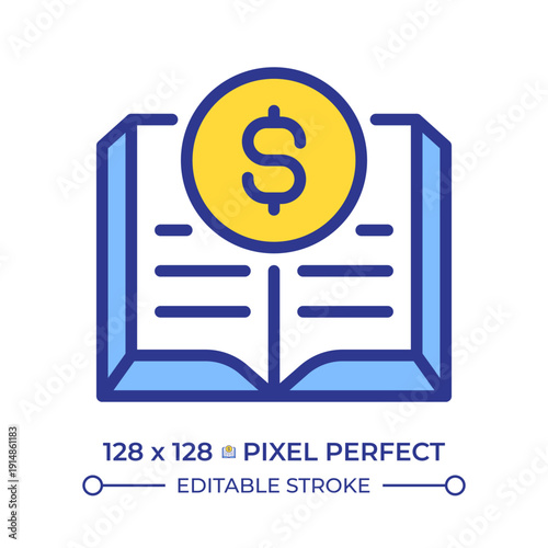 General ledger pixel perfect line color icon. System keeping company financial data. Transaction organization. Business. Isolated vector illustration. Flat colorful symbol design. Editable stroke