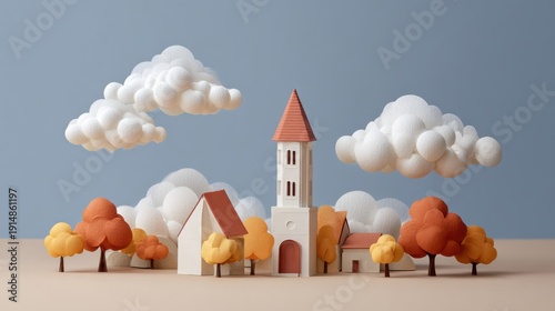 Colorful paper cut model of a cartoon school