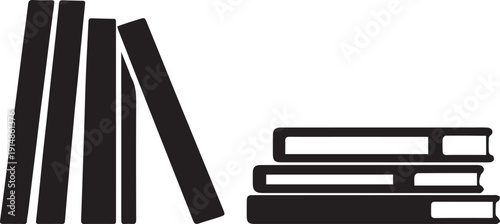 Simple Black Icon of Stacked and Standing Books