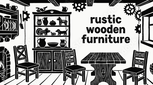 rustic wooden furniture interior decoration design in cozy home living room space with natural sofa table chair lighting decor comfort residential architecture