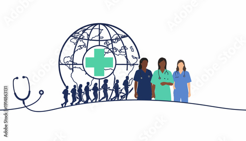 Medical Team and Global Health Care Concept with Globe and Stethoscope