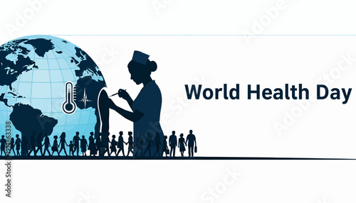 World Health Day global healthcare nurse helping diverse people illustration