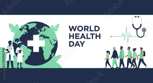 World Health Day: Global Healthcare Concept with Doctors, People and Stethoscope