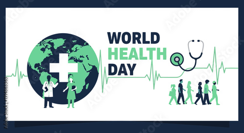 World Health Day Illustration: Global Healthcare, Doctors, Patients, Stethoscope