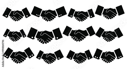 A pattern of black handshakes depicted in a minimalist style ideal for various design projects on transparent background silhouette high quality