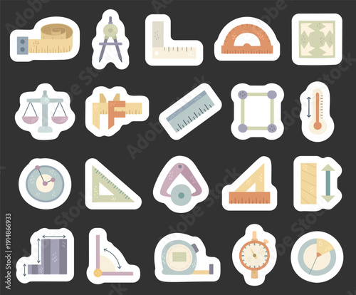 Measurement quantity tools set in scandinavian style showing measuring instruments geometry devices scales gauges charts for education engineering science drafting