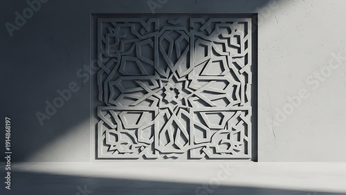 Intricate Carved Wooden Panel Shadow.