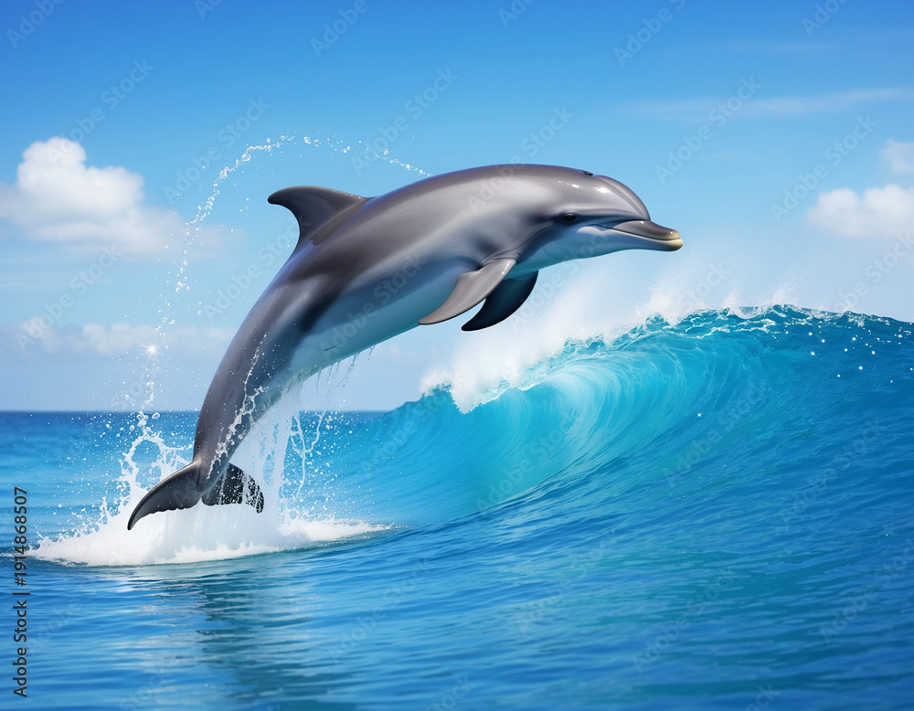 Fototapeta premium Dolphin Jumping Above Ocean