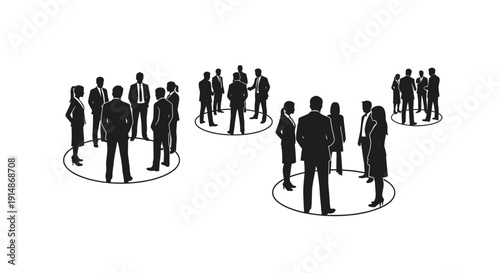 Silhouette Business People Standing in Circles.