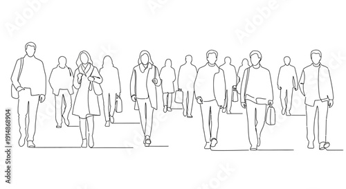 Line Art People Walking in Crowd.