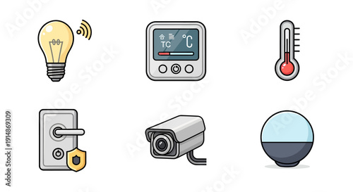 A comprehensive collection of modern smart home technology icons illustrating advanced automation, robust security, and seamless connected living solutions for contemporary intelligent environments