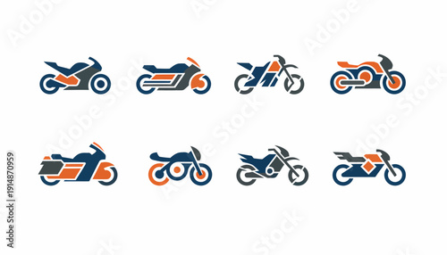 Motorcycle Icons Set: Diverse Bike Styles Collection
