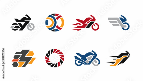 Motorcycle Logos: Dynamic Speed and Abstract Designs Set