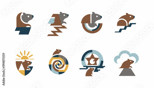 Set of Stylized Beaver Icons and Logos