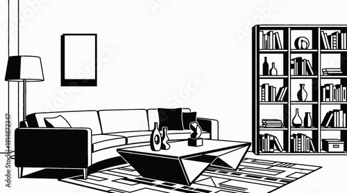 minimalist apartment furniture interior decoration design in modern home living room space with simple sofa table chair lighting decor comfort