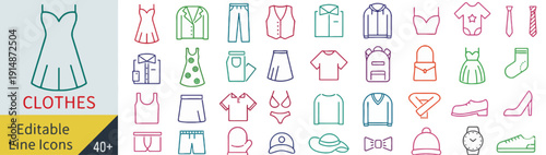 Collection of Clothes Icons Displayed in Grid Format on Light Background from Direct Viewpoint