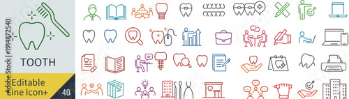 Dental Care Illustrations Featuring Tooth Symbols and Medical Icons