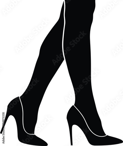 Women legs high heel silhouette, elegant female fashion footwear walking isolated on white background vector