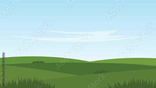 green hills and blue sky. nature landscape cartoon background scene