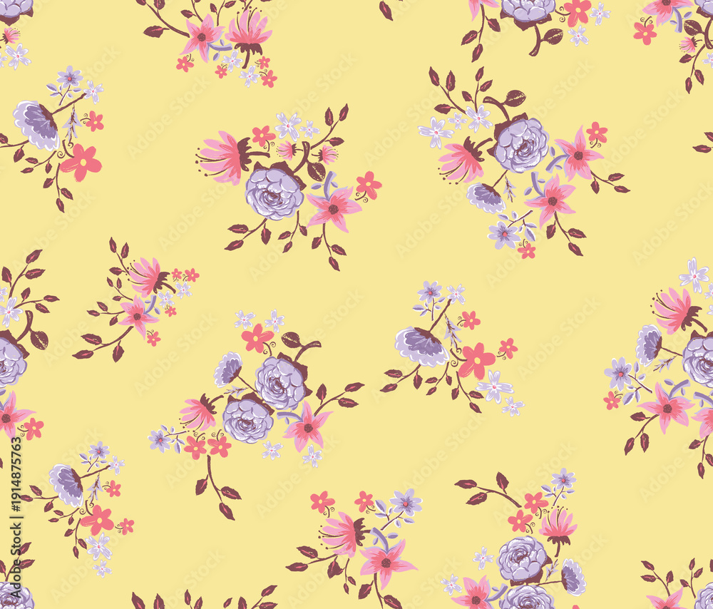 Obraz premium Painted flowers seamless pattern with bright colors