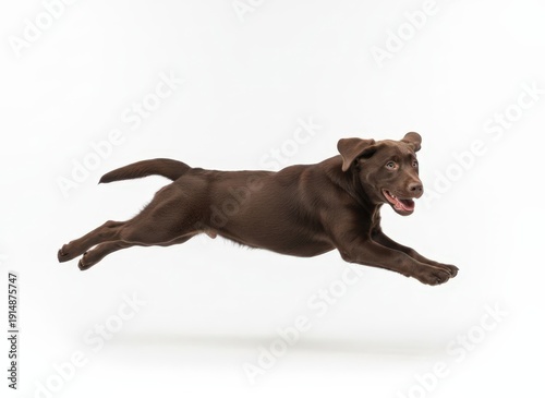 Wallpaper Mural A brown dog running in mid-air with its tongue out, captured from the side, in a dynamic pose. Torontodigital.ca