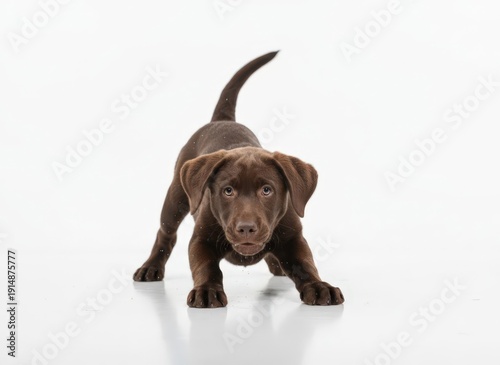 Wallpaper Mural A brown puppy standing on a white floor and looking directly at the camera with a playful stance Torontodigital.ca