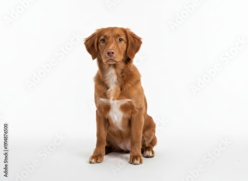 Wallpaper Mural A brown dog sitting on a white floor, looking directly at the camera with its paw raised in a gesture. Torontodigital.ca