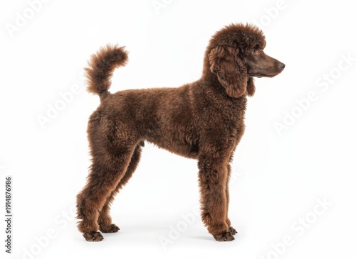 Wallpaper Mural A brown poodle standing proudly on a white surface viewed from the side with a groomed appearance Torontodigital.ca