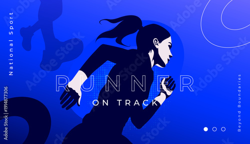 Energetic athletic running concept featuring a woman sprinter in motion. Ideal for sports tournament, healthy lifestyle campaigns, and National Sports Day event. Athlete silhouette in full sprint. 