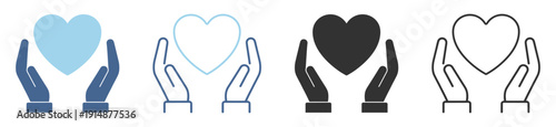 Heart protection icon with hands, healthcare insurance and medical support symbol on transparent background