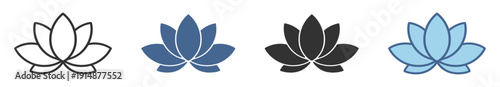 Lotus flower outline icon, spa wellness meditation and yoga relaxation symbol on transparent background