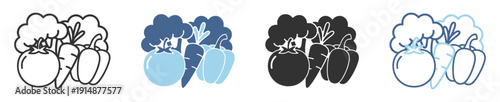 Vegetables icon set, tomato carrot pepper and broccoli, healthy organic food vector illustration isolated on transparent background